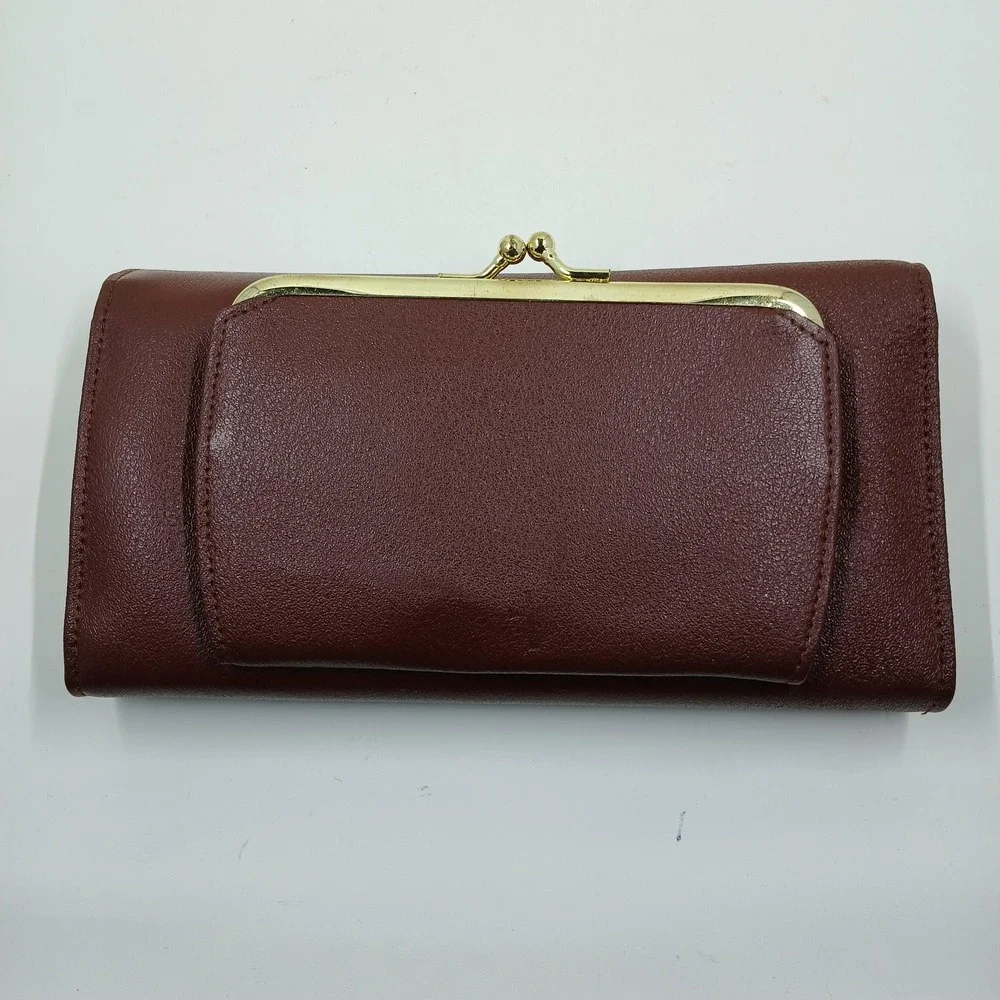 Buxton Leather‎ Wallet Checkclutch Womens One Size Brown CAL-Q Calculator New